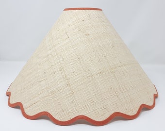 RAFFIA LAMPSHADE - tapered - natural - scalloped edges - trim colours - wide base - table lamp