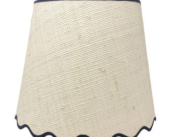 RAFFIA LAMPSHADE - tapered - natural - scalloped edges - trim colours - clip on, lamp or pendant light