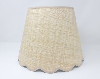 RAFFIA LAMPSHADE - tapered - natural - scalloped edges - trim colours - clip on, lamp or pendant light