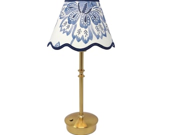 BATTERY LAMPSHADE - Shade only, no base - linen - tapered - natural - scalloped edges - trim colours - clip on, lamp or pendant light