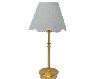 BATTERY LAMPSHADE - Shade only, no base - linen - tapered - natural - scalloped edges - trim colours - clip on, lamp or pendant light