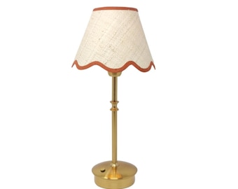 BATTERY LAMPSHADE - Shade only, no base - raffia - tapered - natural - scalloped edges - trim colours - clip on, lamp or pendant light