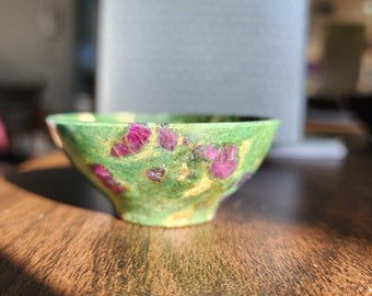 Hand Carved Ruby Fuchsite Bowl: Natural Crystal Home Decor (2.5'')
