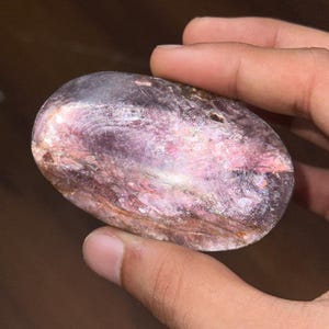 Gem Lepidolite Palmstone • High-Grade Shimmery Purple Lepidolite • Calming Stone for Anxiety Relief • Polished Mica Crystal from Brazil - #A