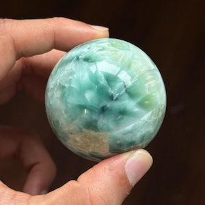175g Larimar Sphere from Dominican Republic – Natural Blue Green Polished Crystal Ball, Collectible Caribbean Stone, Home Decor Gift