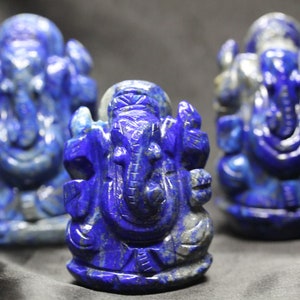 Lapis Lazuli Ganesha|Handmade Carving Ganesh|Lord Ganesha Idol|Sculpture in Crystal|Gemstone Carvings 2.5-3''|Obstacle remover|Natural Stone