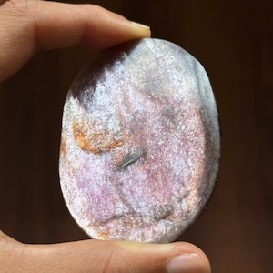 Gem Lepidolite Palmstone • High-Grade Shimmer Purple Lepidolite • Calming Stone for Anxiety Relief • Polished Mica from Brazil - #B, 59g