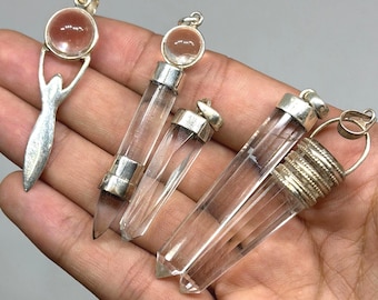 Clear Quartz Pendulum Set: Faceted Dowsing Crystals, Spiritual Healing