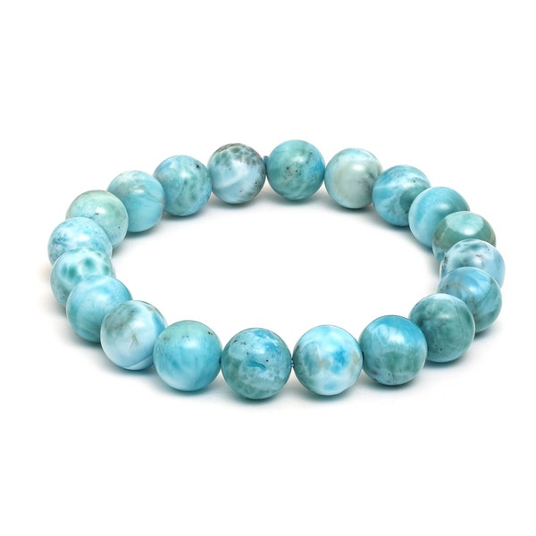 AAA Natural LARIMAR pastel blue larimar round beads bracelet, 10 mm Larimar earthy tone stretchable beach bracelet, Larimar Quartz bracelet