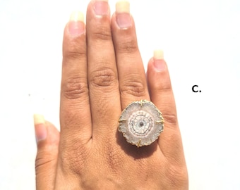 Natürlicher Achat Druzy Cocktail Ring | Galvanisierter verstellbarer Edelstein
