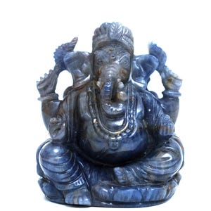 Rare Blue Sapphire Ganesha Statue |Natural Neelam Ganesh Idol |Auspicious Crystal Carving for Wisdom Prosperity |Hindu Elephant God Figurine