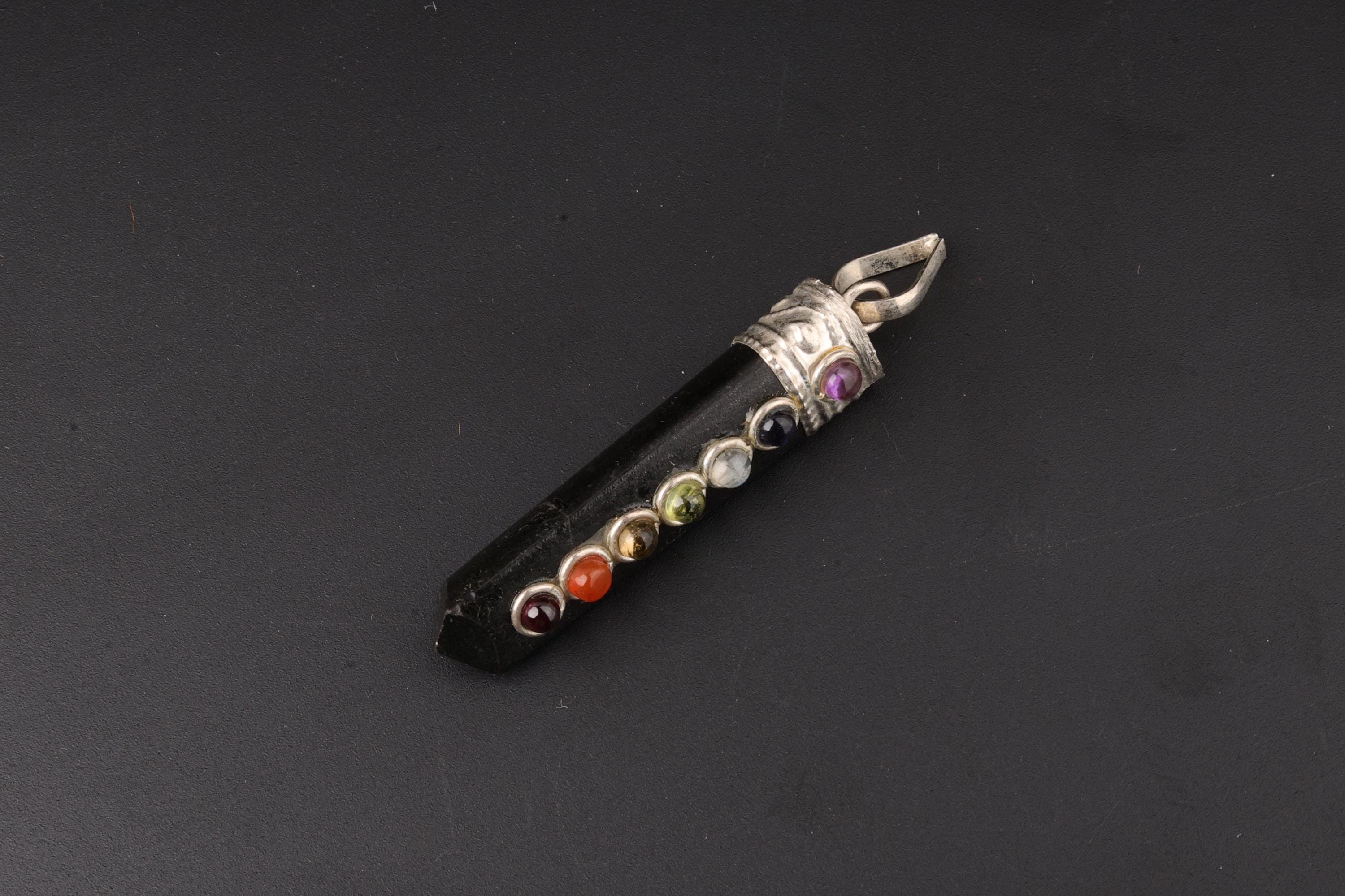 7 Chakra Black Agate Point Pendulum Pendant
