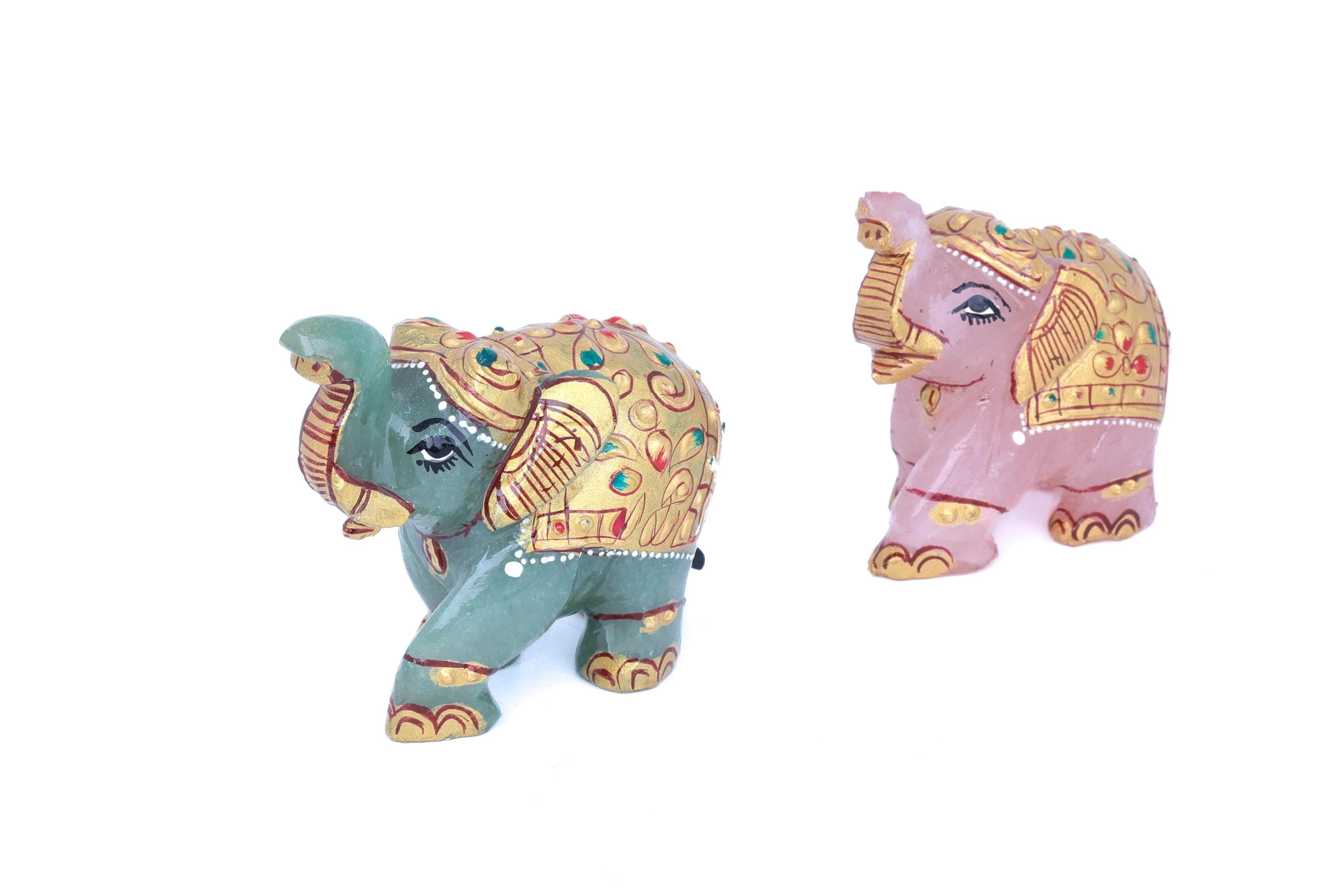Rose Quartz & Green Aventurine Elephants