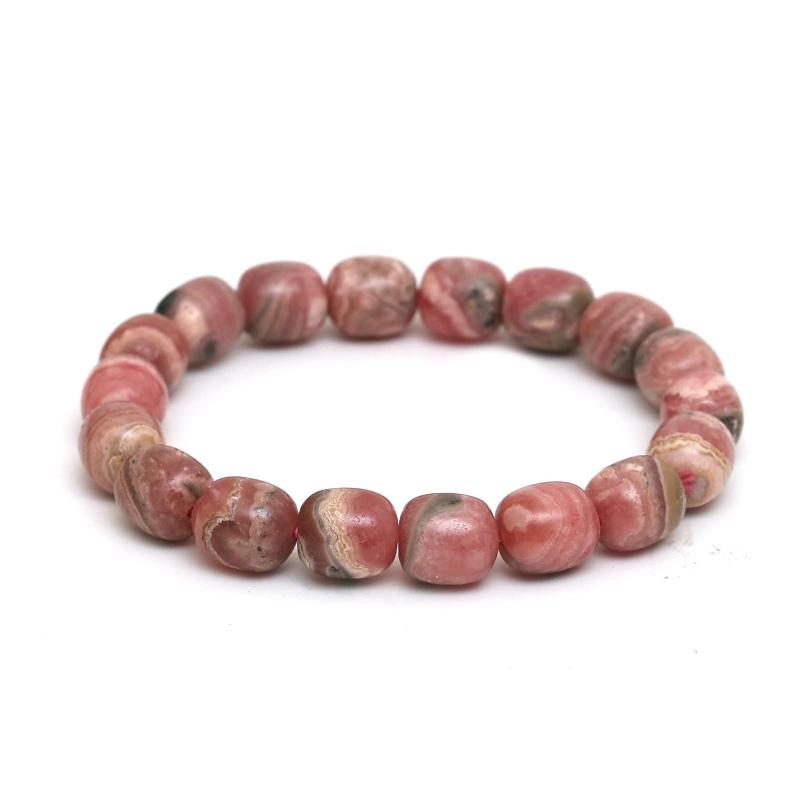Natural Rhodochrosite Bracelet • Pink Crystal Beads • Unisex Healing Jewelry