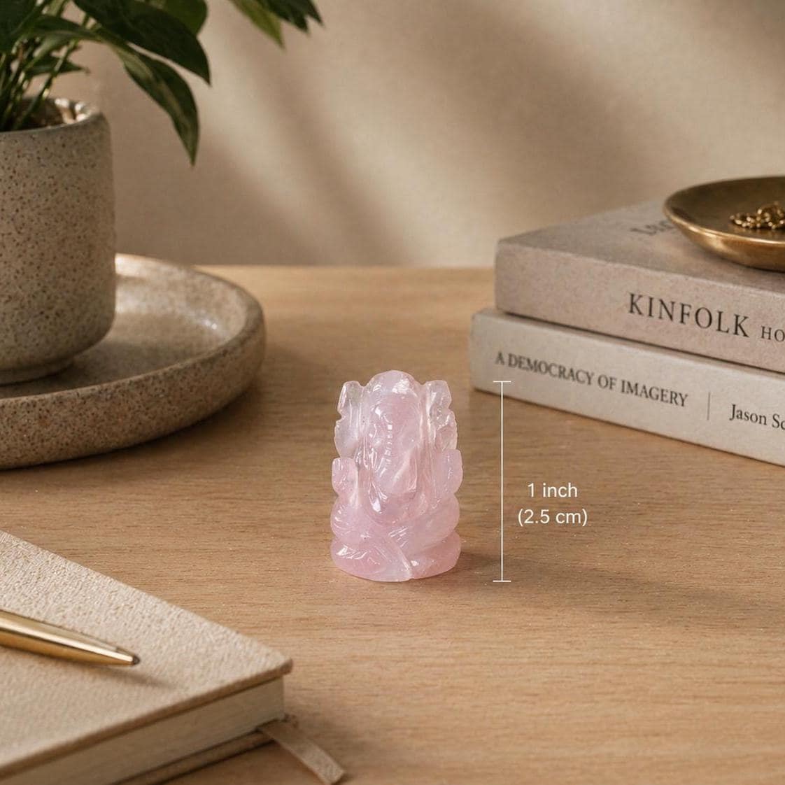 1-Inch Rose Quartz Ganesha Talisman: Heart of Devotion