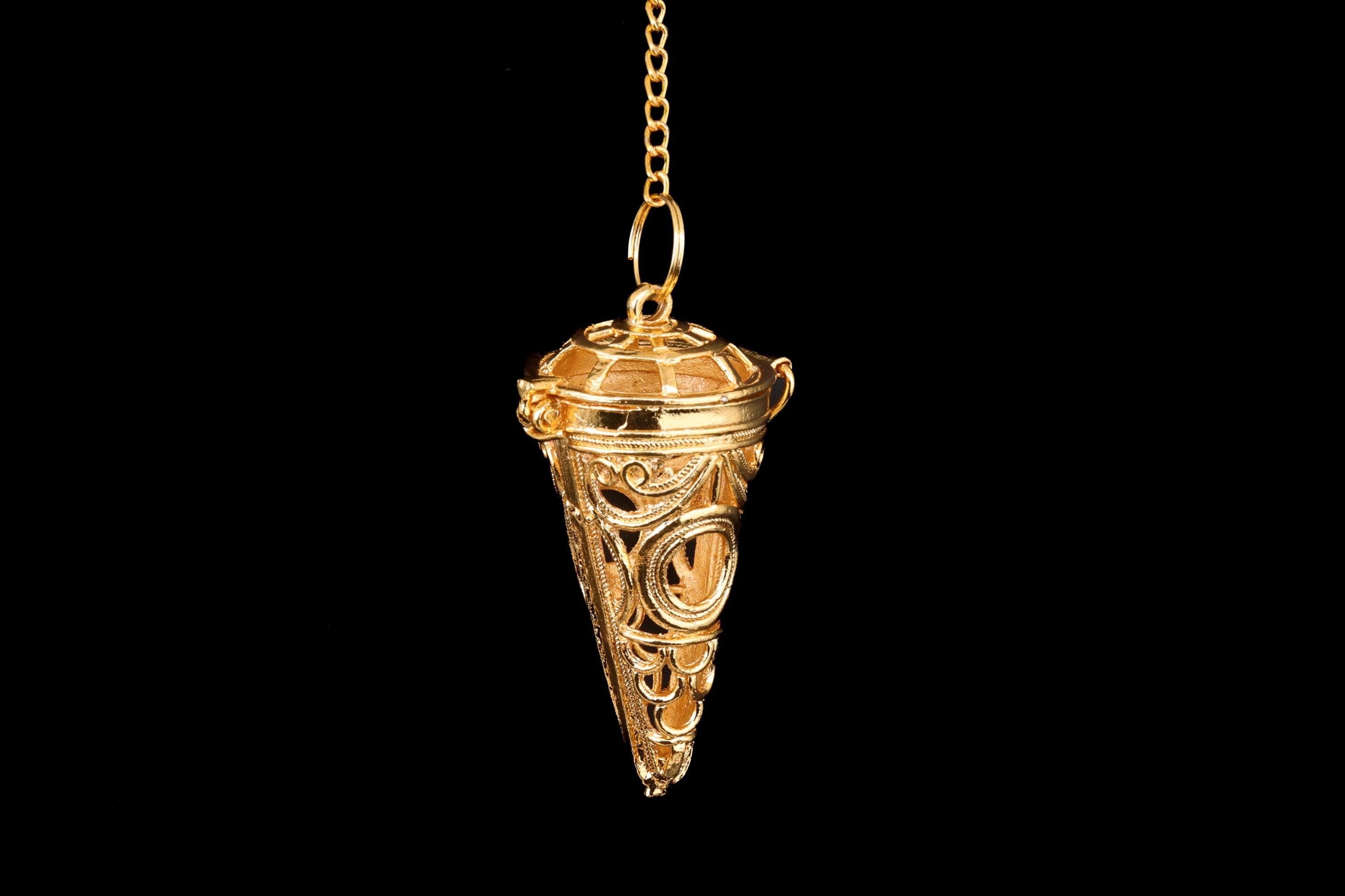 Ornate Gold-Tone Filigree Cage Pendulum