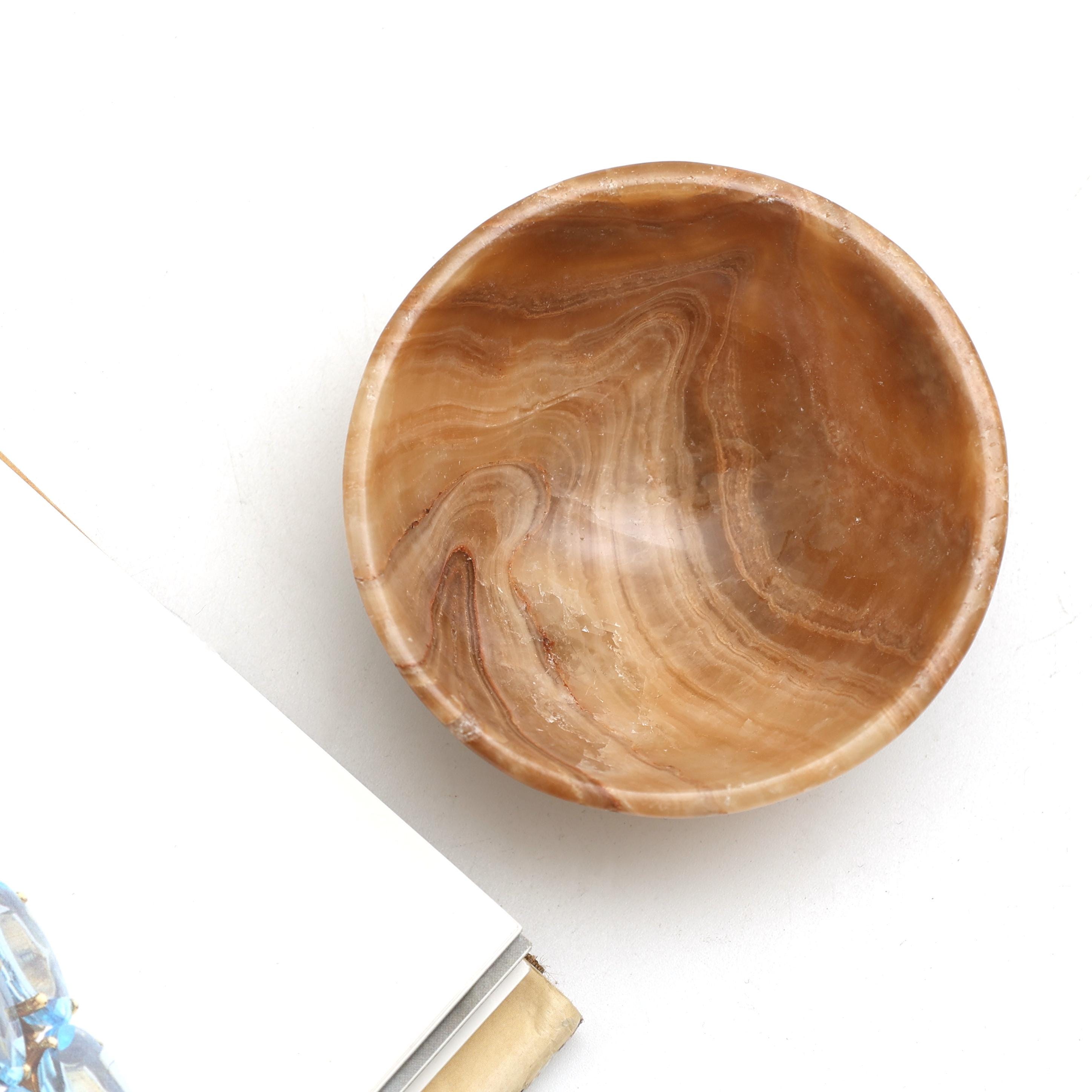 Striped Aragonite Bowl: 3-Inch Carved Stone, Healing Crystal Decor