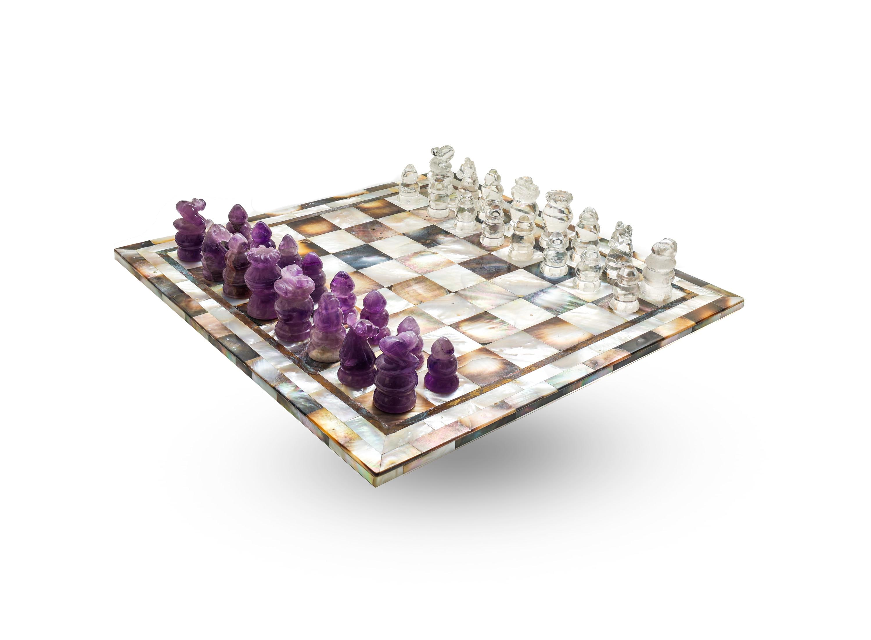 Hand-Carved Amethyst & Quartz Chess Set