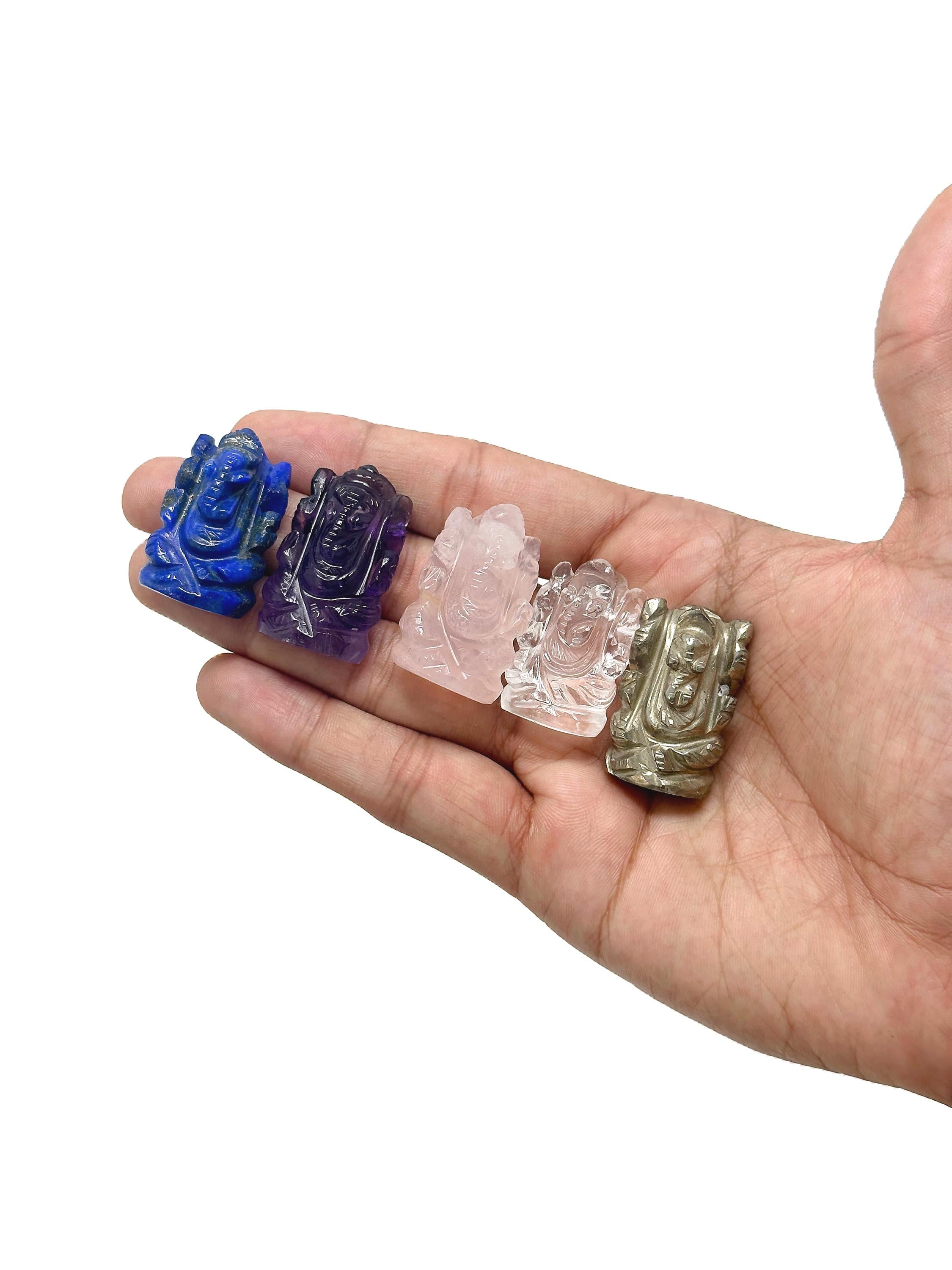 Mini Gemstone Ganesha Statue: Hand-Carved Crystal Idol, Pocket Talisman