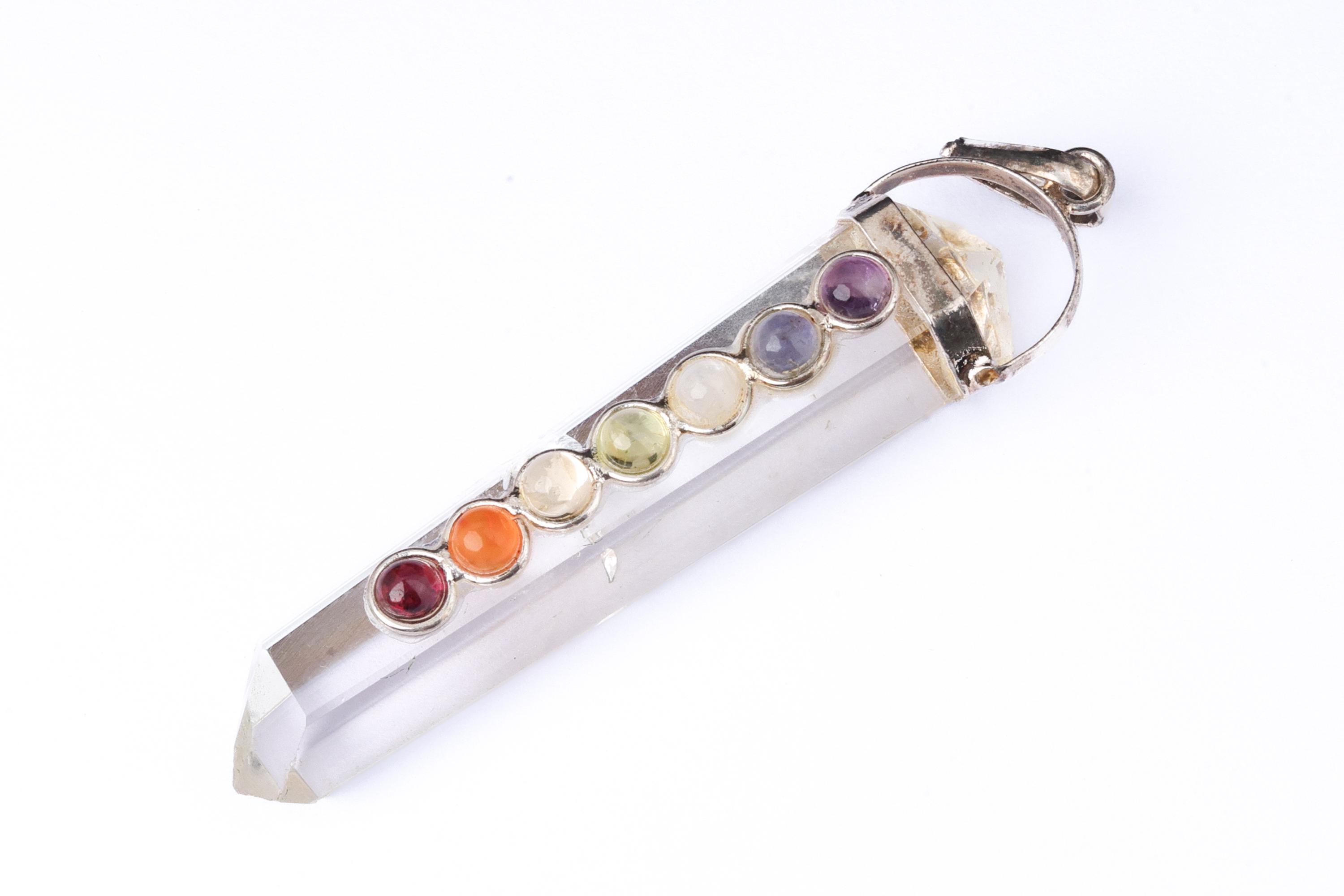 7 Chakra Clear Quartz Faceted Pendulum Pendant