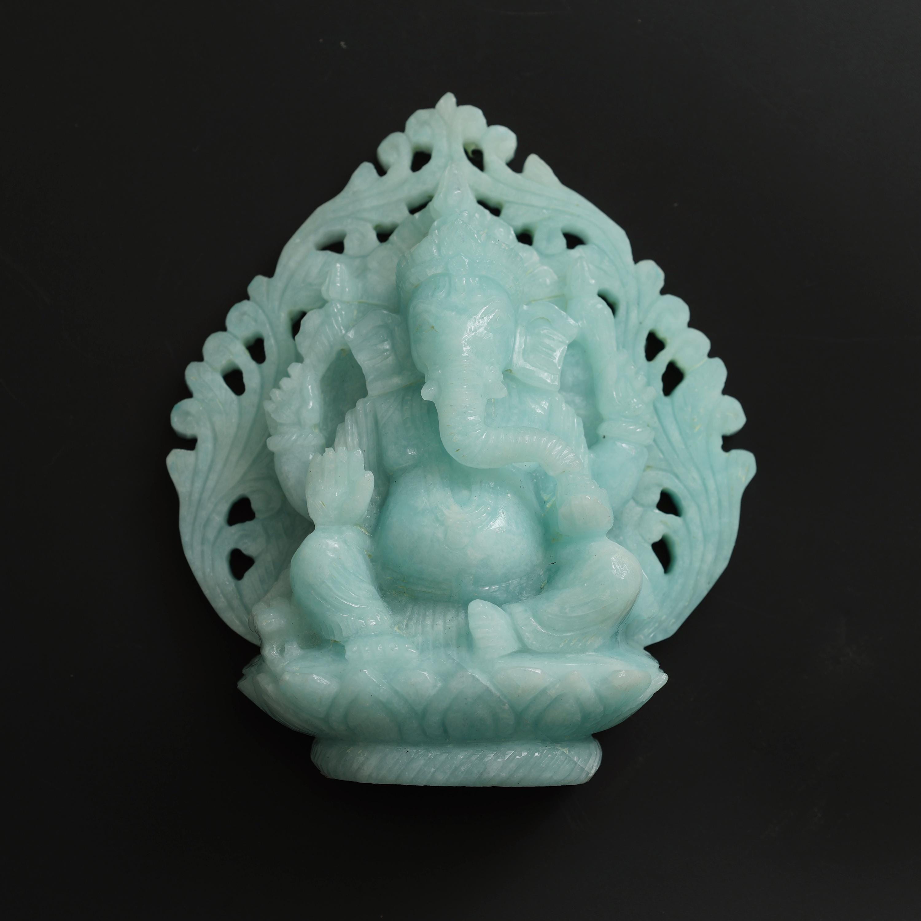 Hand-Carved Amazonite Ganesha Statue: Hindu Home Decor (5 inch)