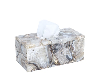 Pudełko na chusteczki prostokątne, ręcznie rzeźbione, z żywicy agatowej Cathedral