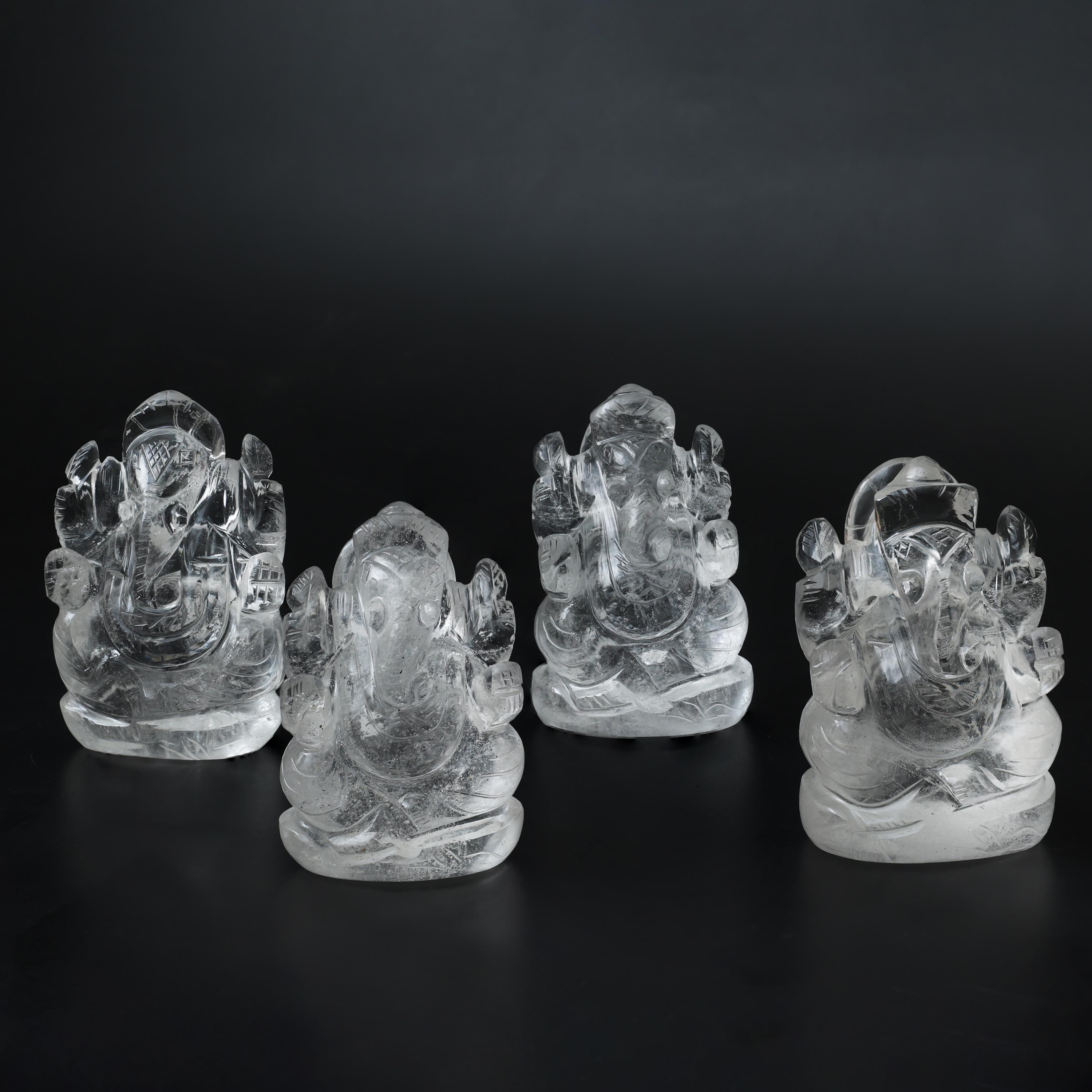 Hand-Carved Clear Quartz Ganesha Statue