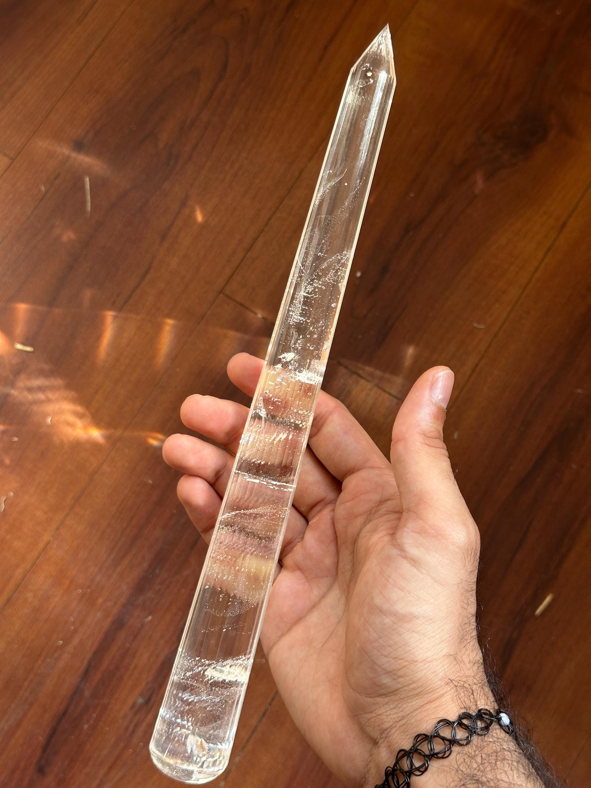 Handmade Clear Quartz Vogel Wand: 32-Facet Himalayan Crystal, 11 Inches