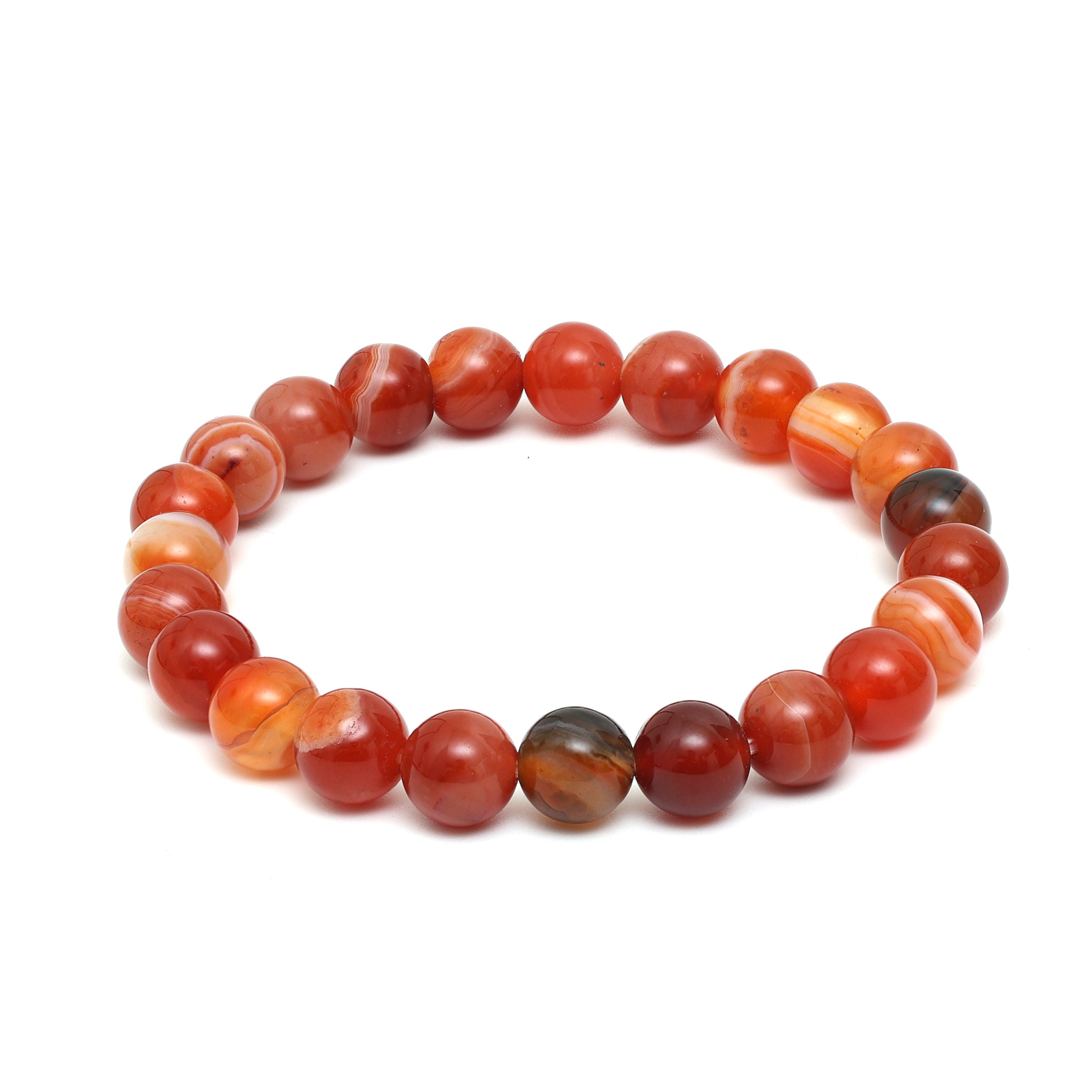 Carnelian Agate 10 MM bracelet, Red Carnelian Onyx bracelet, Healing crystals stretchable round bead bracelet, Carnelian beaded bracelet