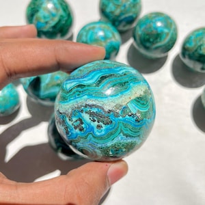 35–40mm | Chrysocolla Malachite Sphere - Ocean Blue & Green Banded