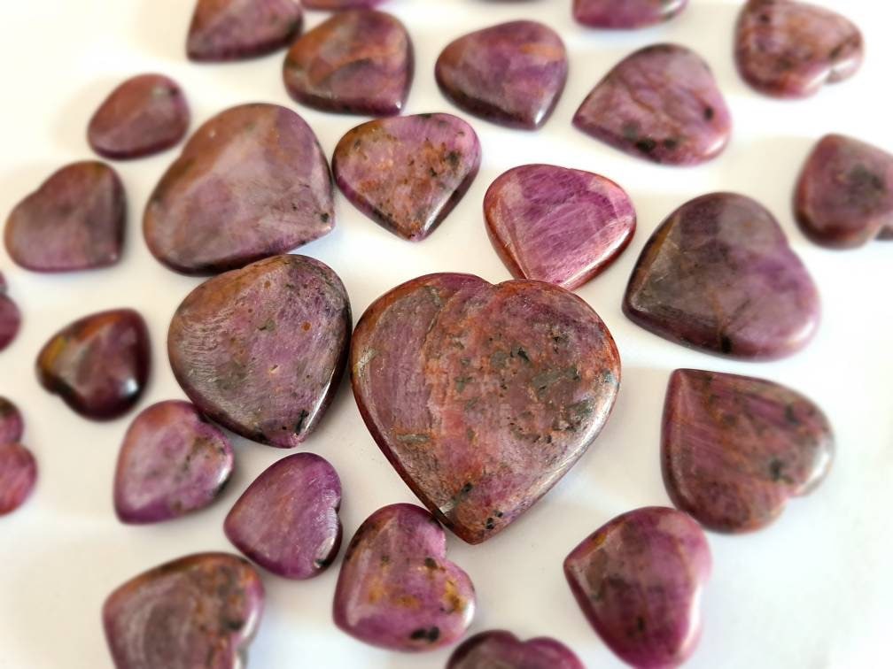Natural Indian Ruby Hearts: Hand Carved Crystal, July Birthstone