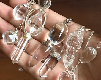 Clear Quartz Pendulum Set: Faceted Dowsing Crystals, Spiritual Healing
