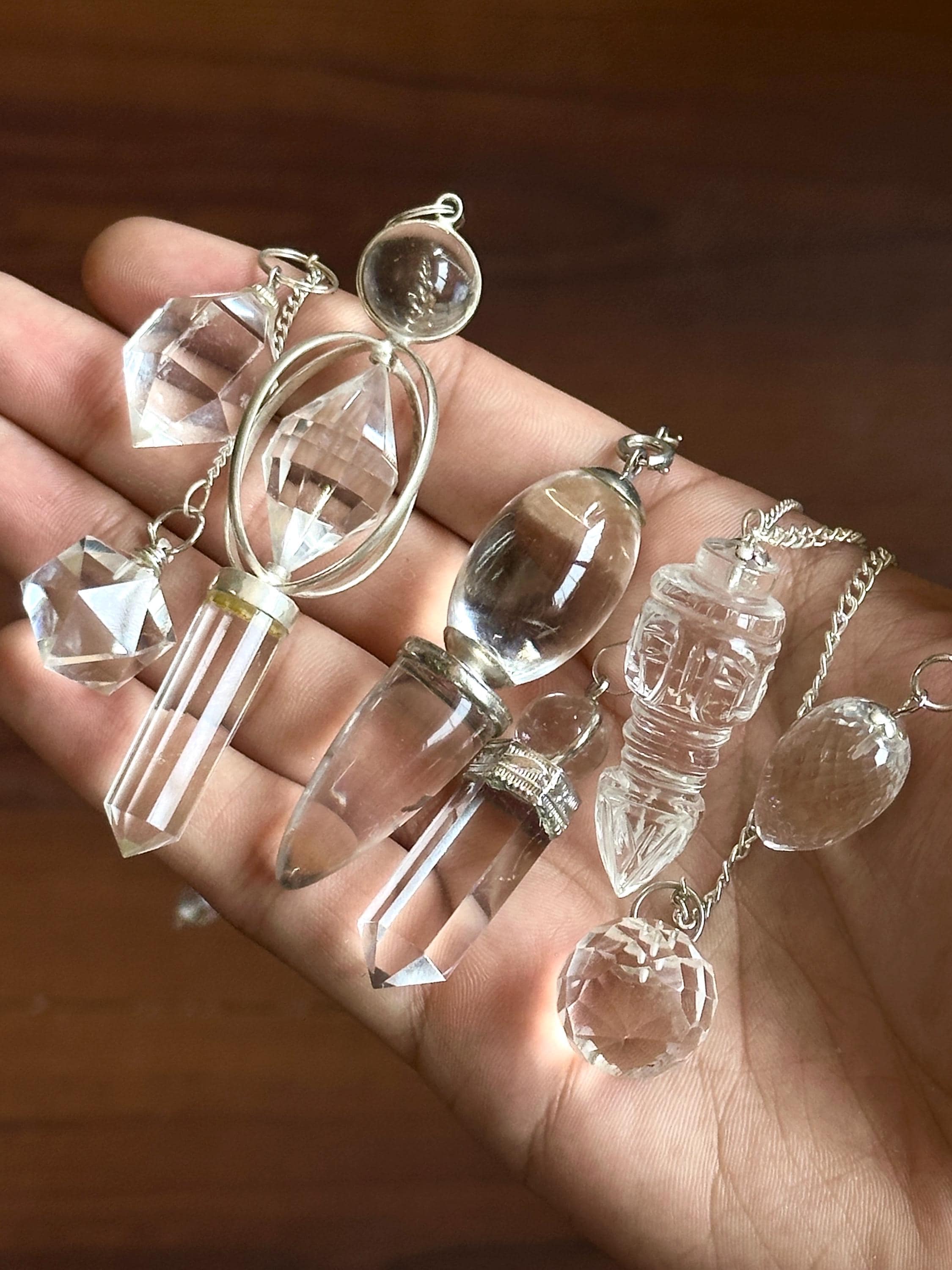 Clear Quartz Pendulum Set: Faceted Dowsing Crystals, Spiritual Healing