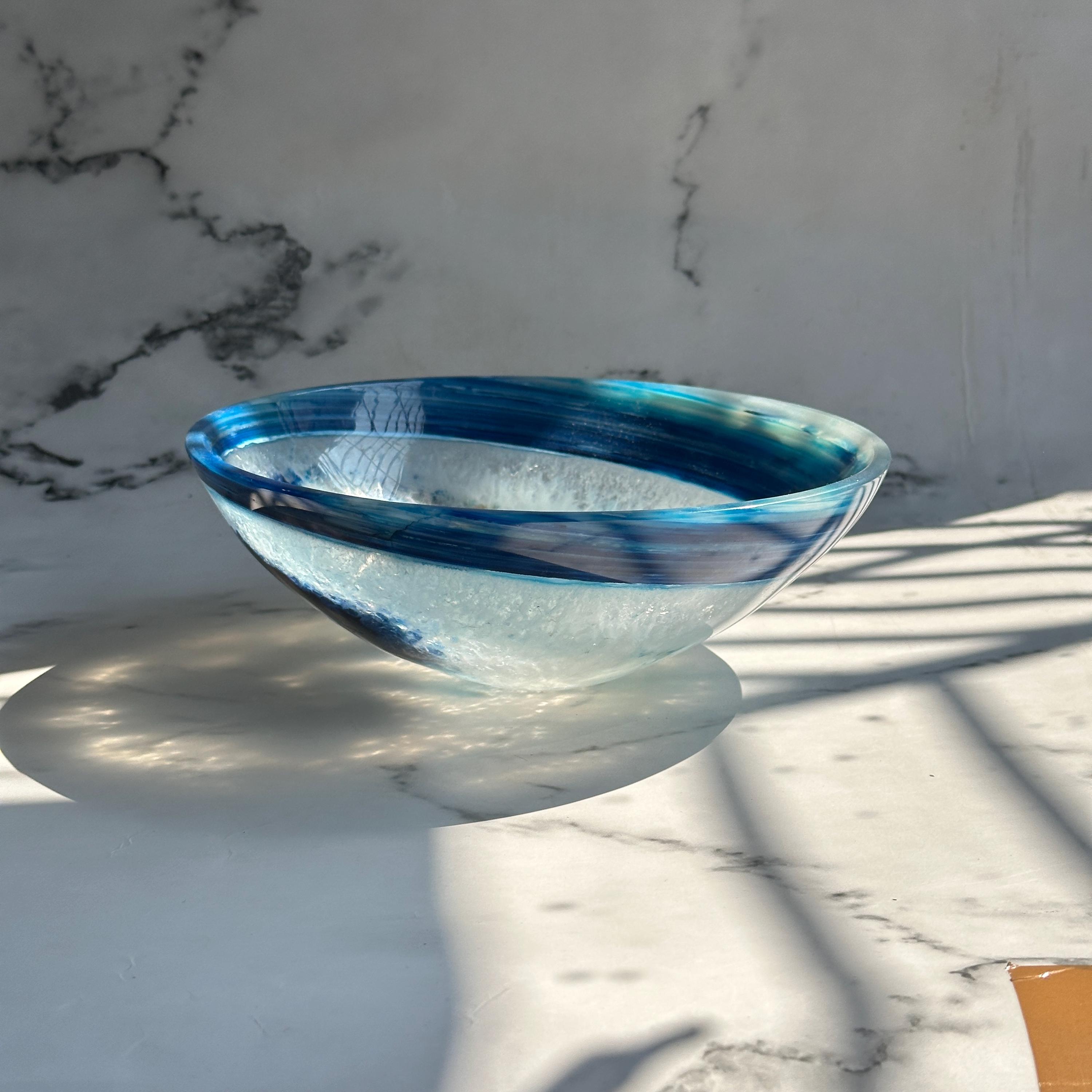 Blue Banded Onyx Bowl • Hand-Carved Stone Vessel, 8" Mineral Decor