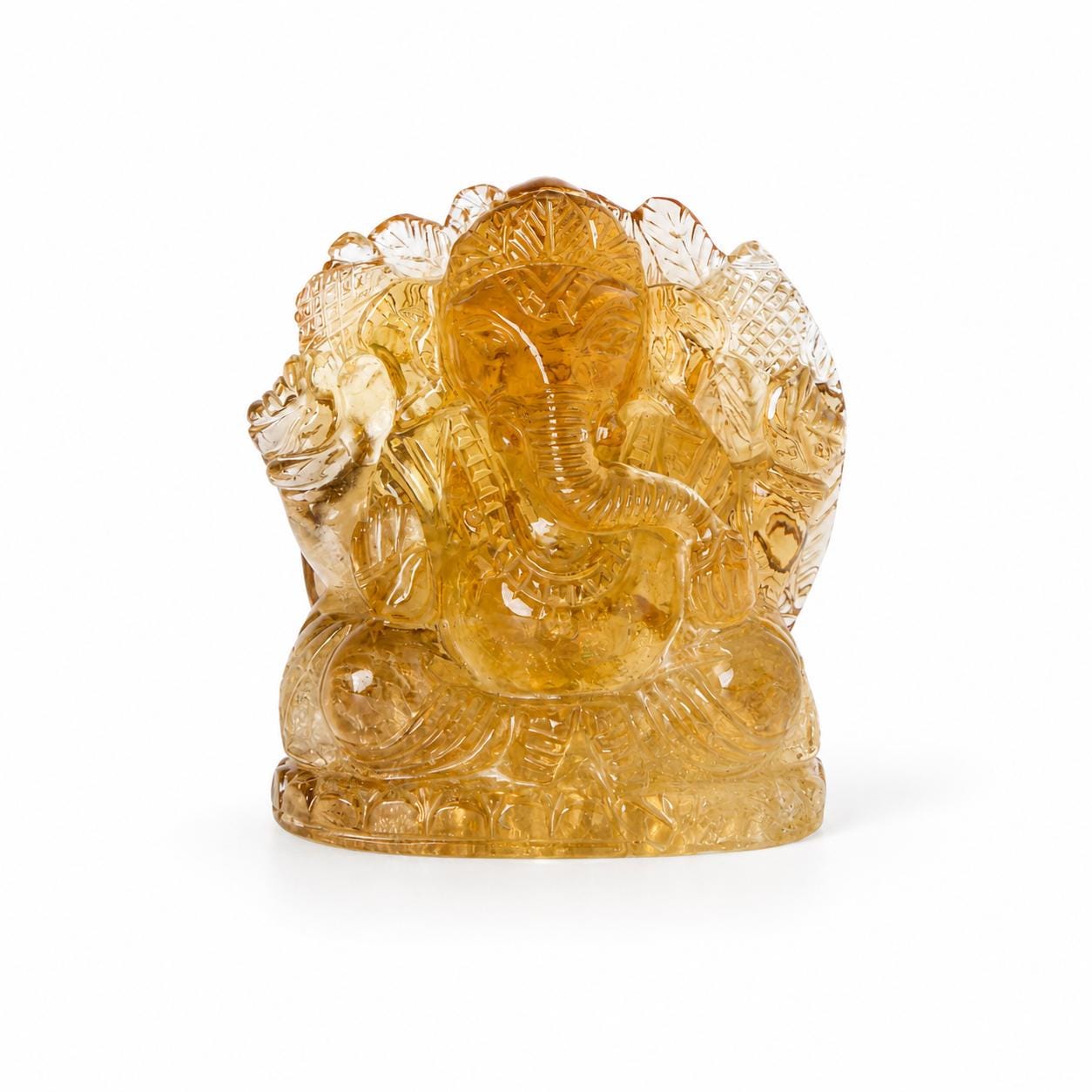 Natural Citrine Ganesha Idol: Hand-Carved Indian Handicraft
