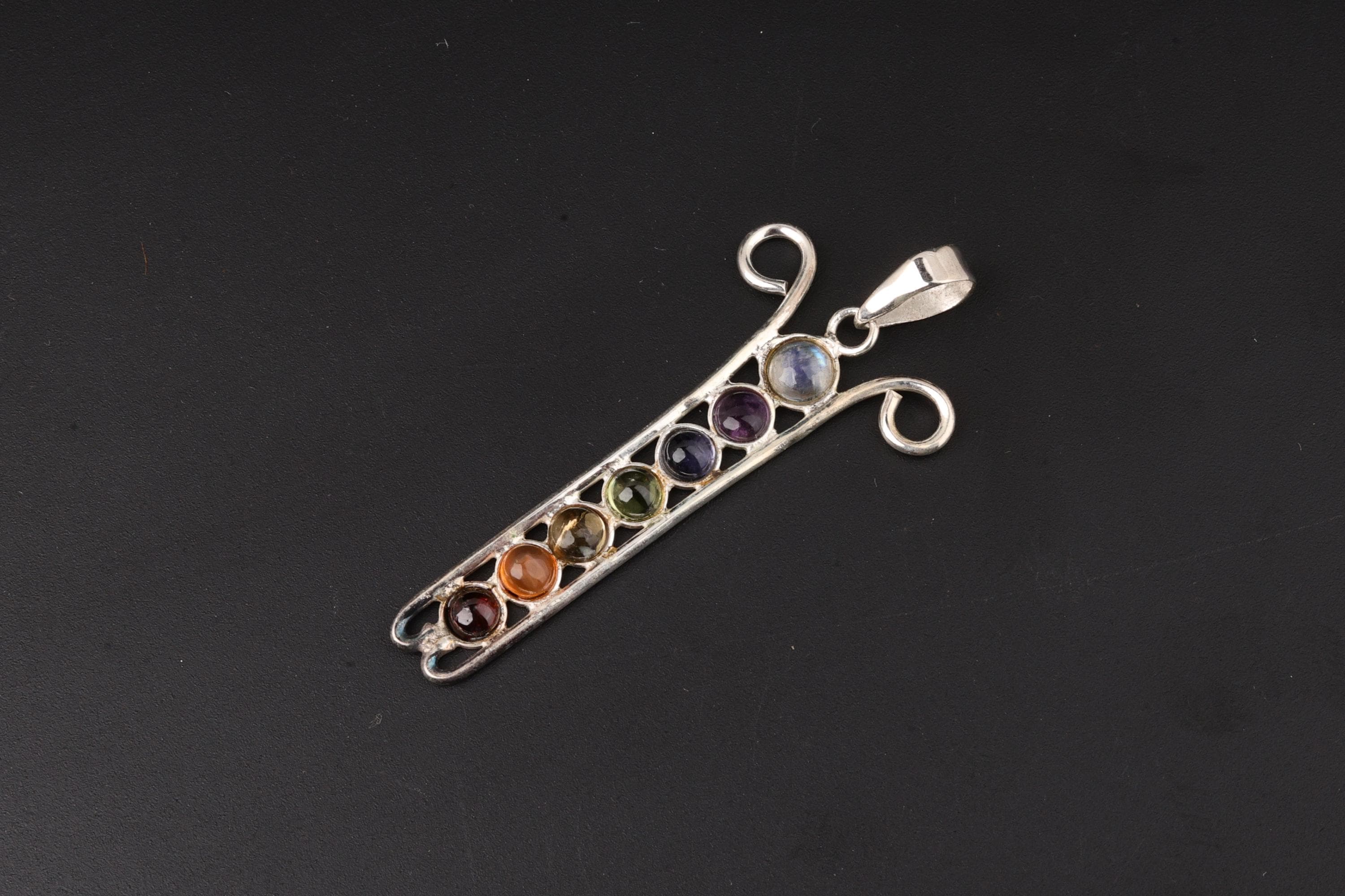 7 Chakra Multi-Gemstone Wand Pendulum Pendant