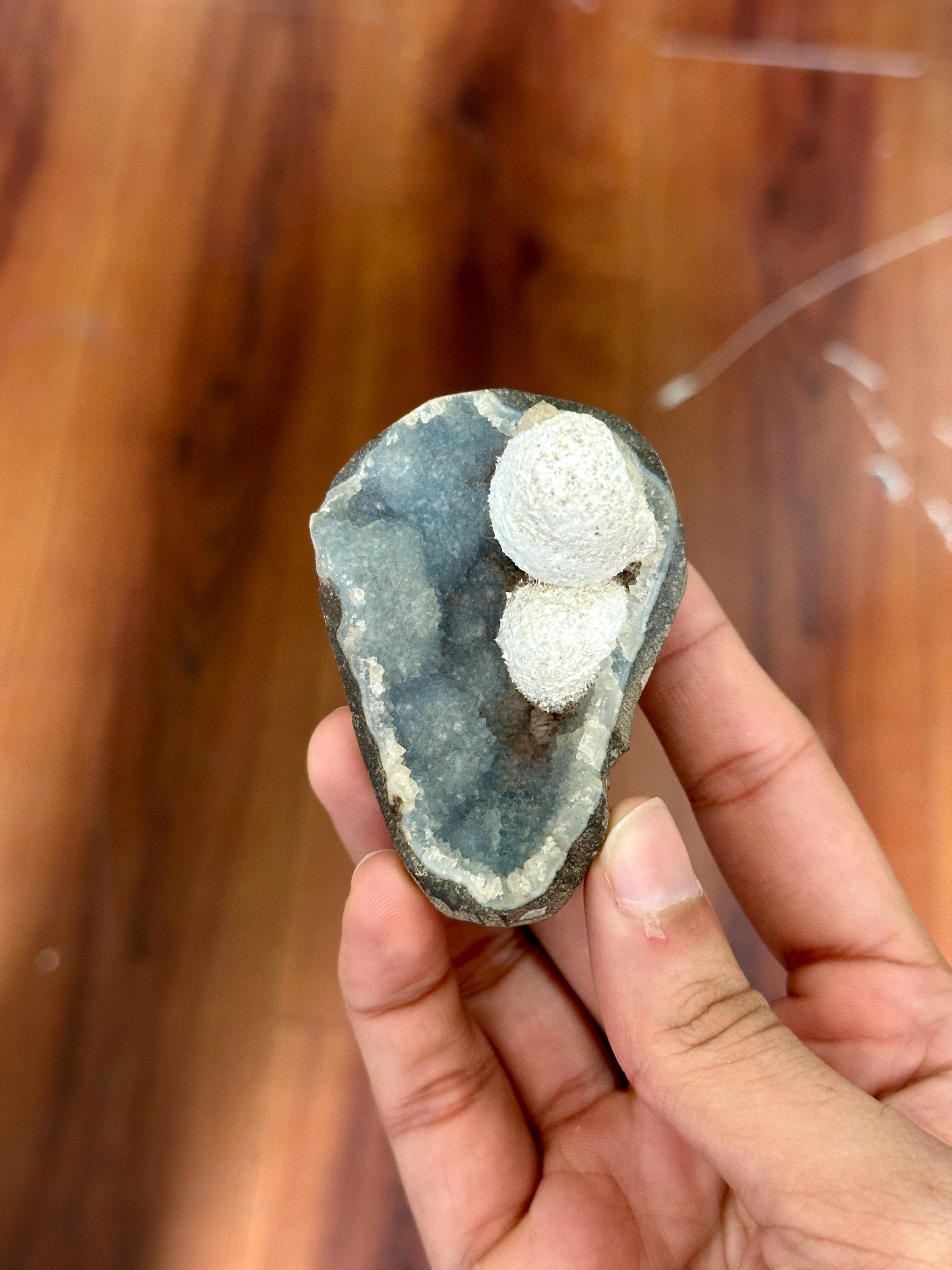 Modernite Balls on Blue Apophyllite Druzy, Indian Zeolite Crystal