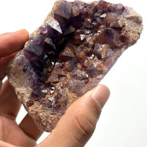 213g Red-Capped Amethyst Cluster (Auralite-23), Natural “Alien Amethyst” from India, Hematite-Tipped Crystal on Matrix
