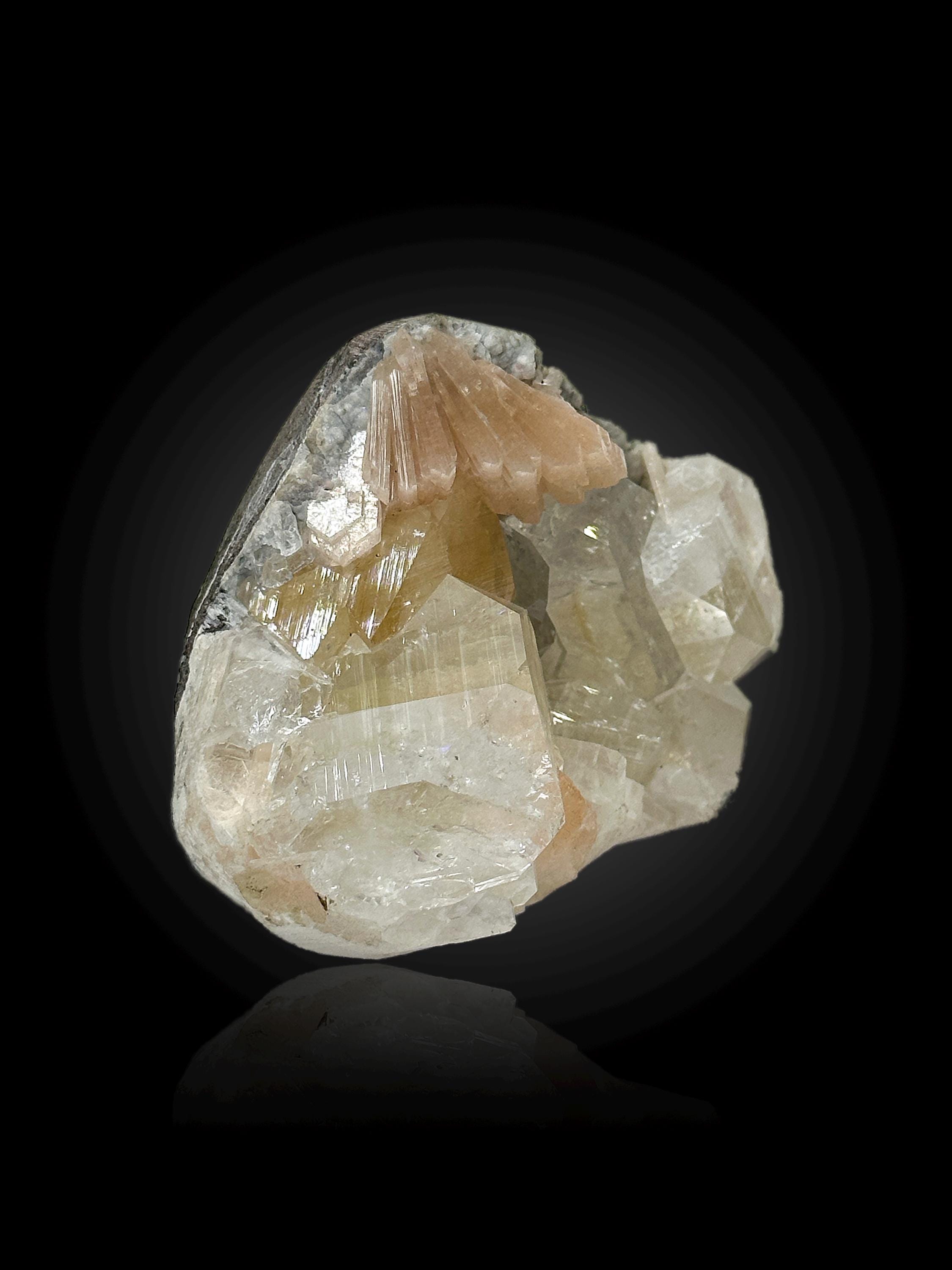 Rare Powellite Mineral Specimen with Stilbite and Apophyllite, Nashik, 220g