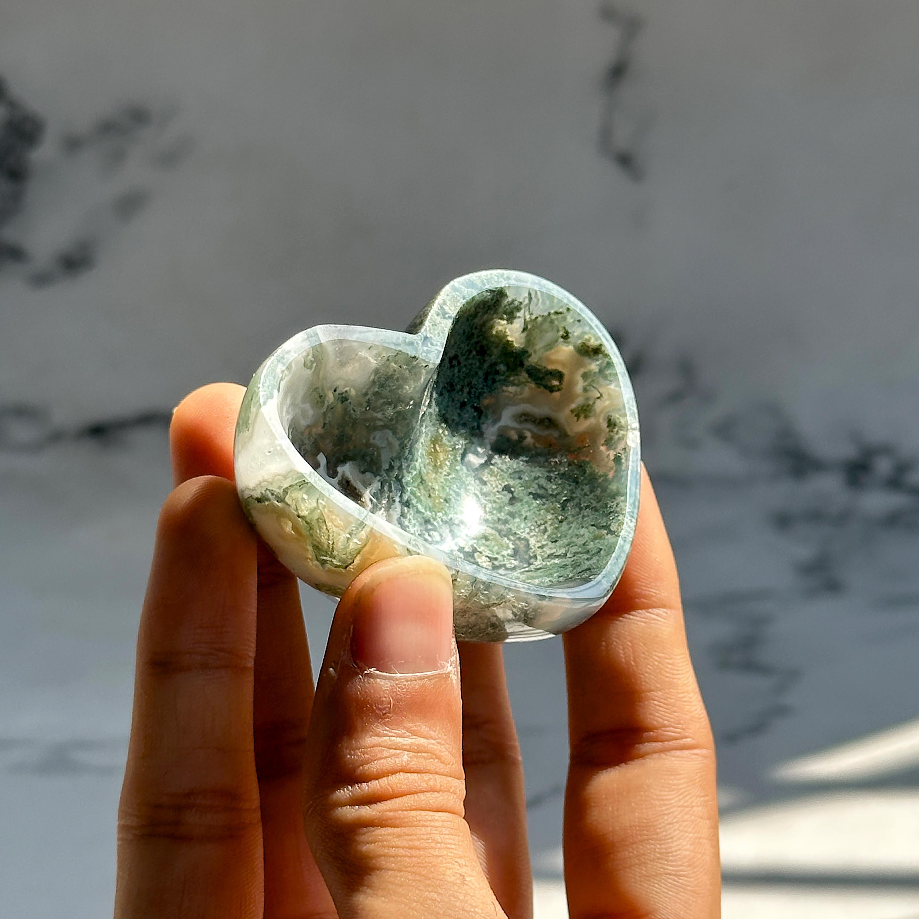 Mini Moss Agate Heart Bowl