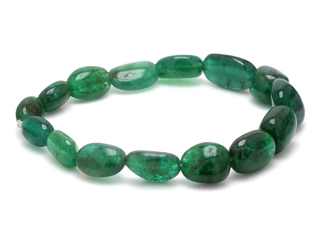 Raw Zambian Emerald Bracelet: Tumbled Beryl Stone