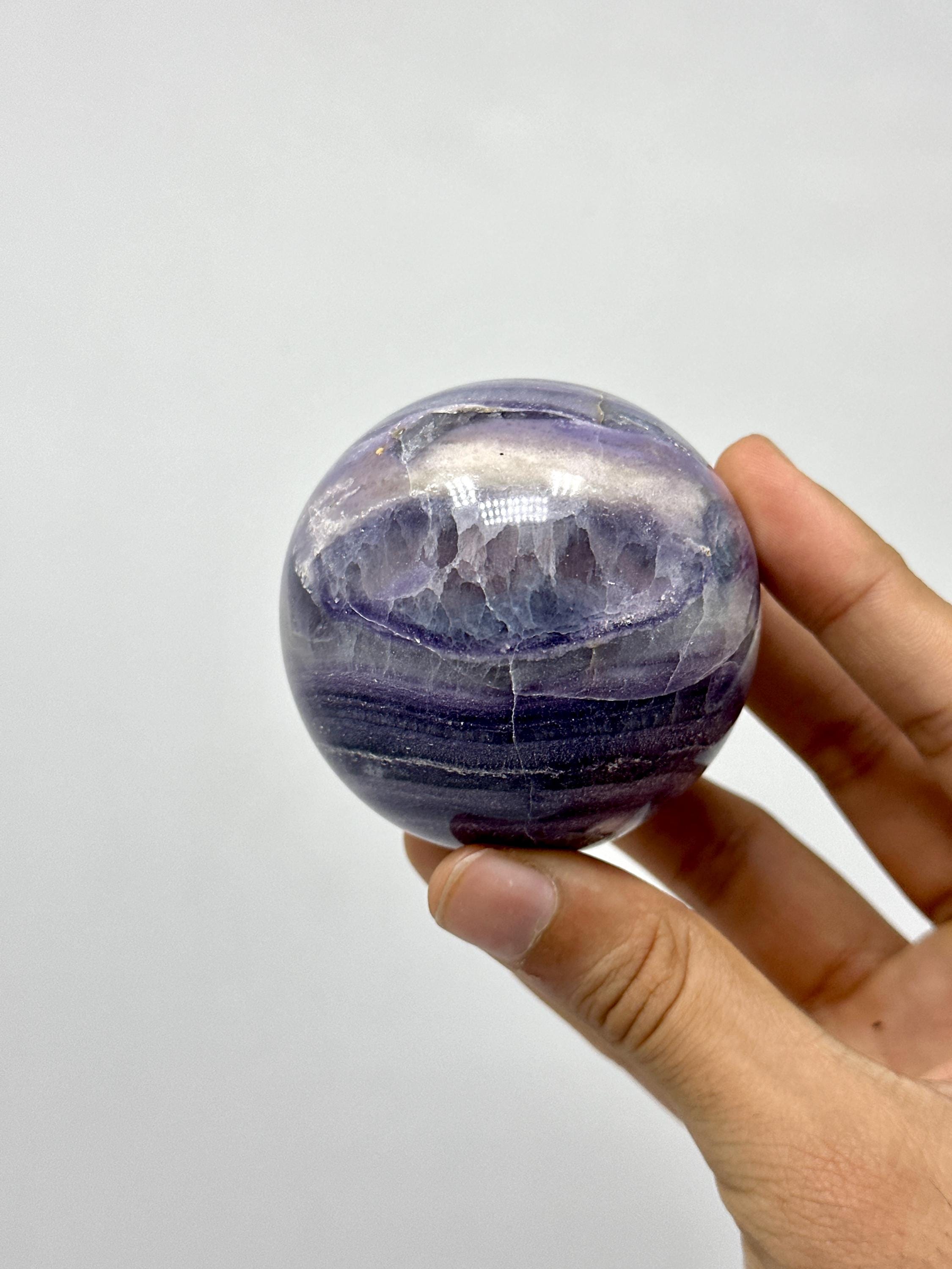 Polished Purple Banded Fluorite Sphere: Collector Crystal, China Origin (66MM, 383g