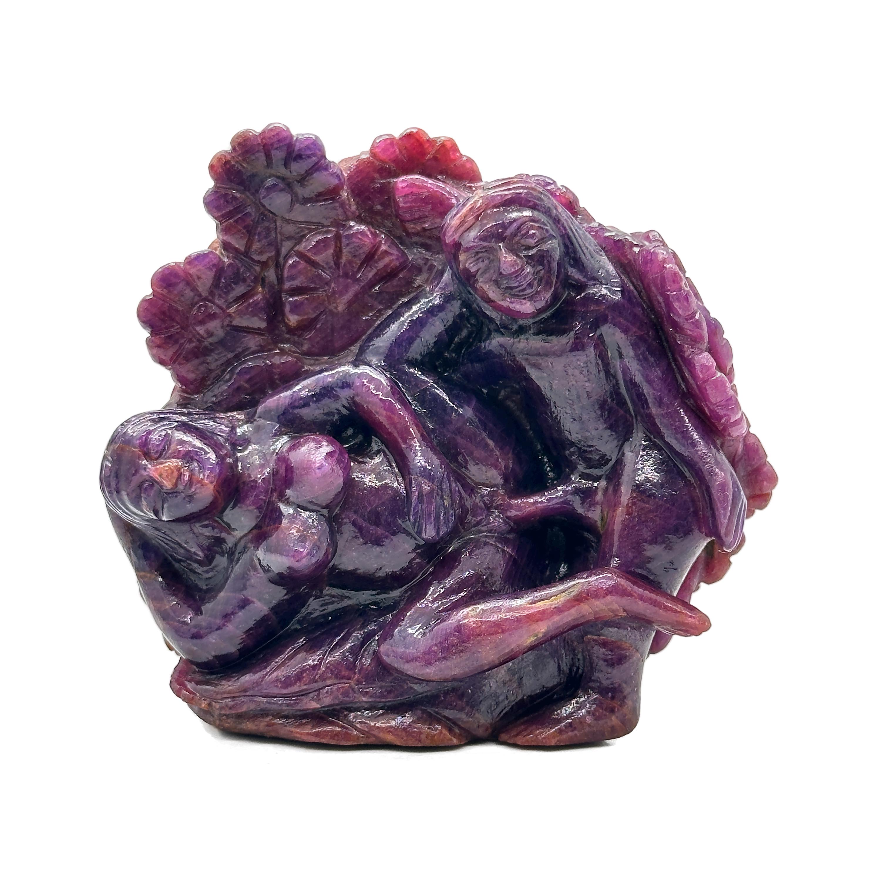 Rare AAA Ruby Kama Sutra Carving: Indian Stone Art Sculpture (3.25x3 in)
