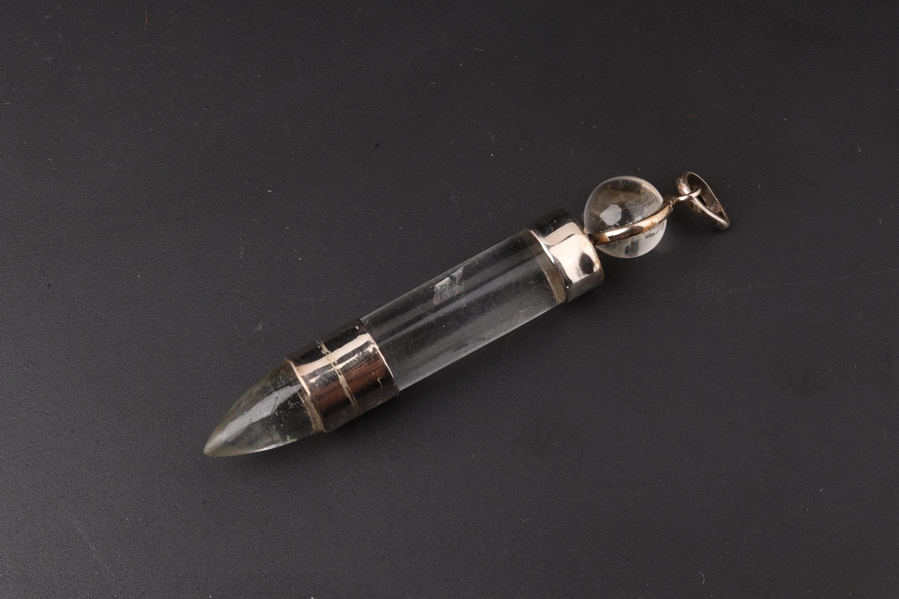 Clear Quartz Long Bullet & Sphere Pendulum Pendant