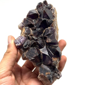 532g Red-Capped Amethyst Cluster (Auralite-23), Natural “Alien Amethyst” from India, Hematite-Tipped Crystal on Matrix
