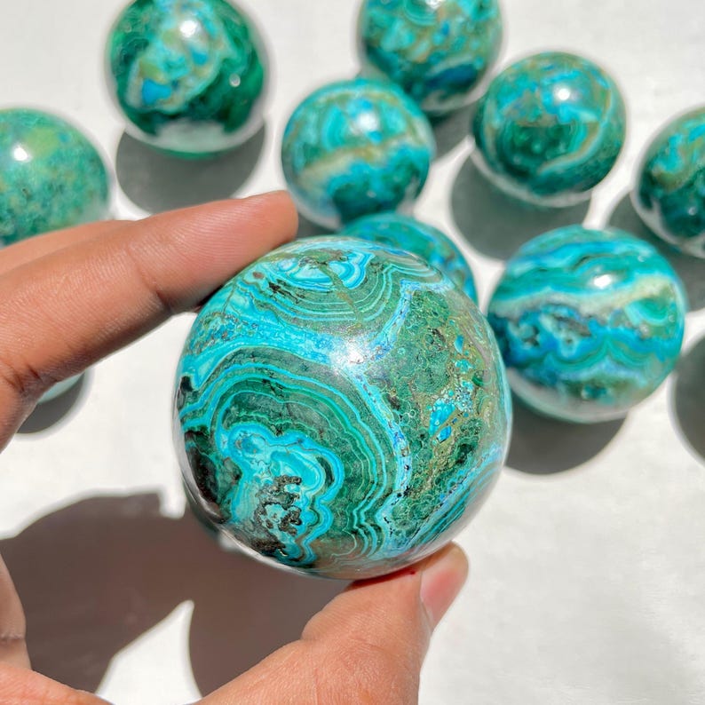 35–40mm | Chrysocolla Malachite Sphere - Ocean Blue & Green Banded