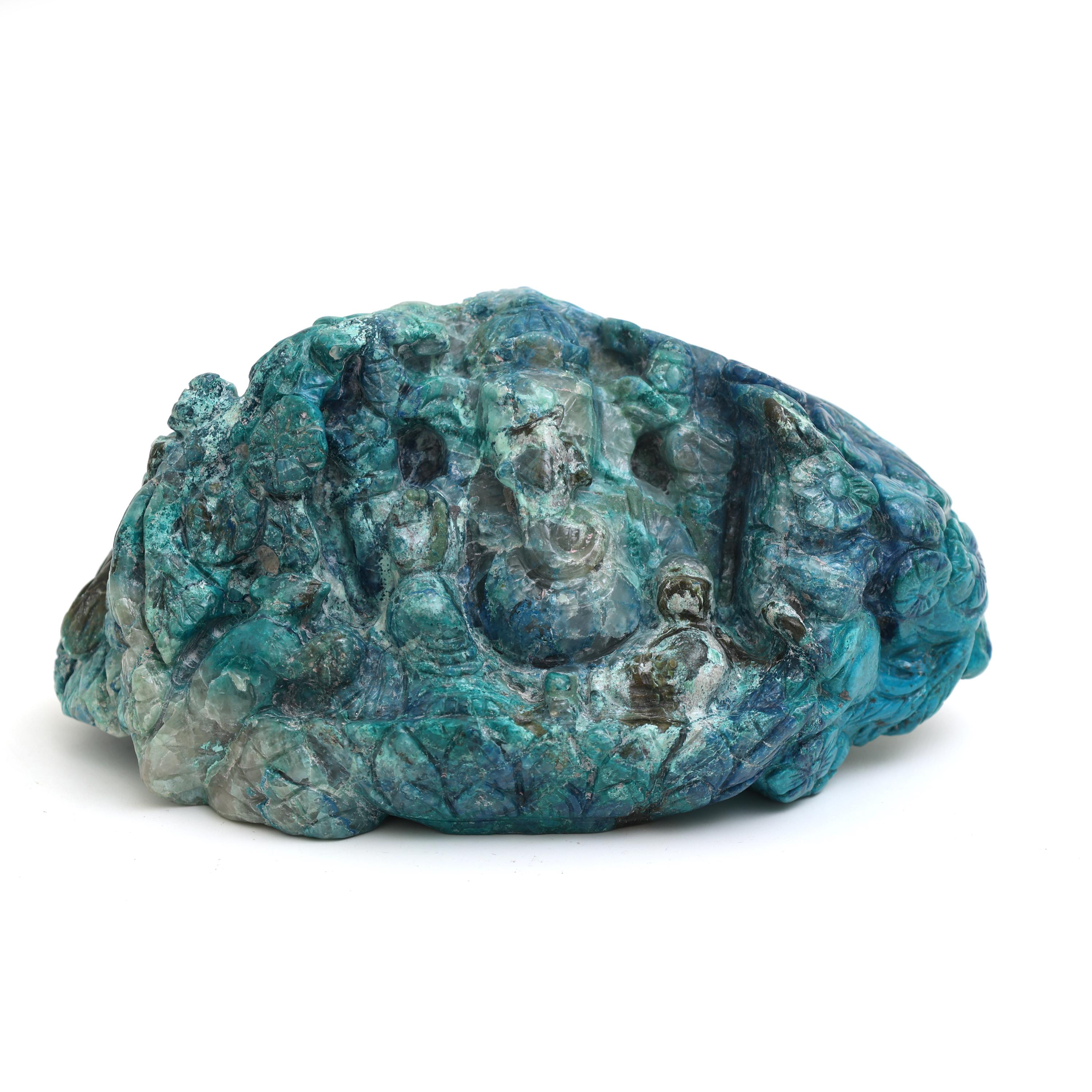 Chrysocolla Malachite Ganesha Hand Carved Blue Green Stone Lucky Spiritual Home Decor