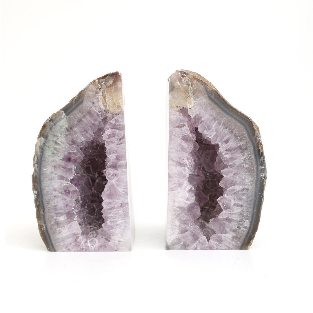 NATURAL Amethyst Quartz Bookend Pair ,5.5'' Geode Bookend, Home Décor