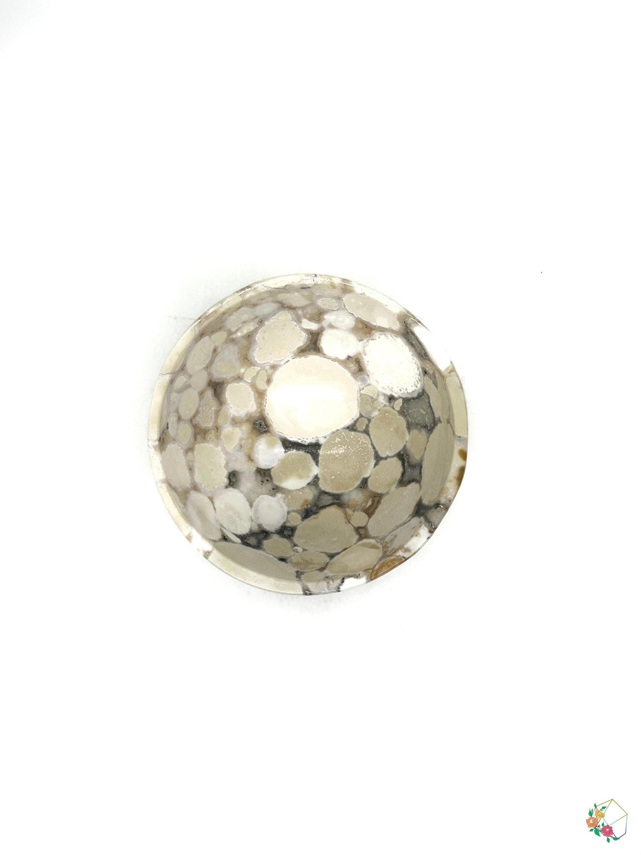 Hand-Carved White Jasper Bowl: Polished Stone Dish, Home Decor