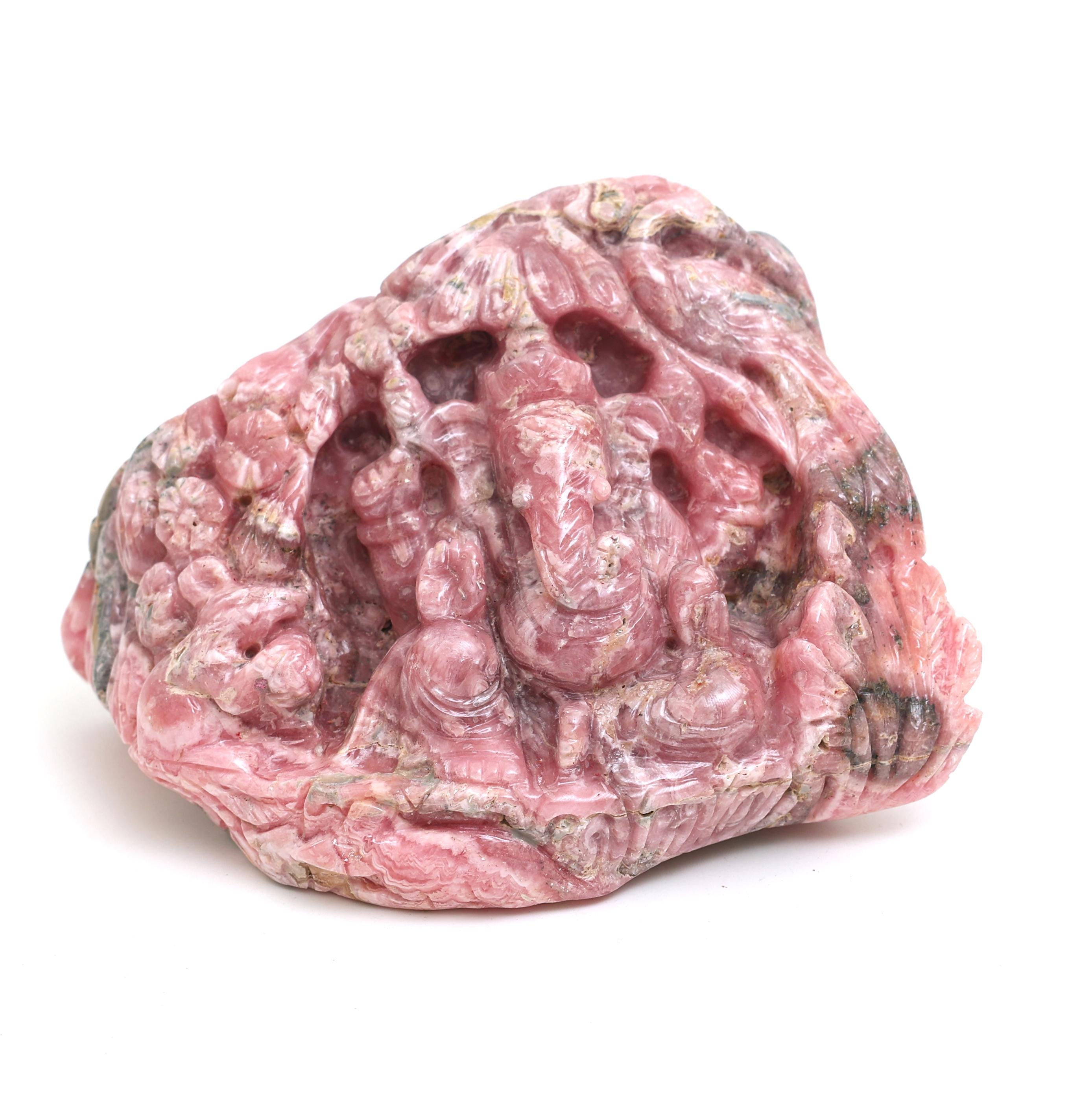 Rhodocrosite Ganesha Statue Hand Carved Pink Stone Lucky Hindu Home Decor Idol